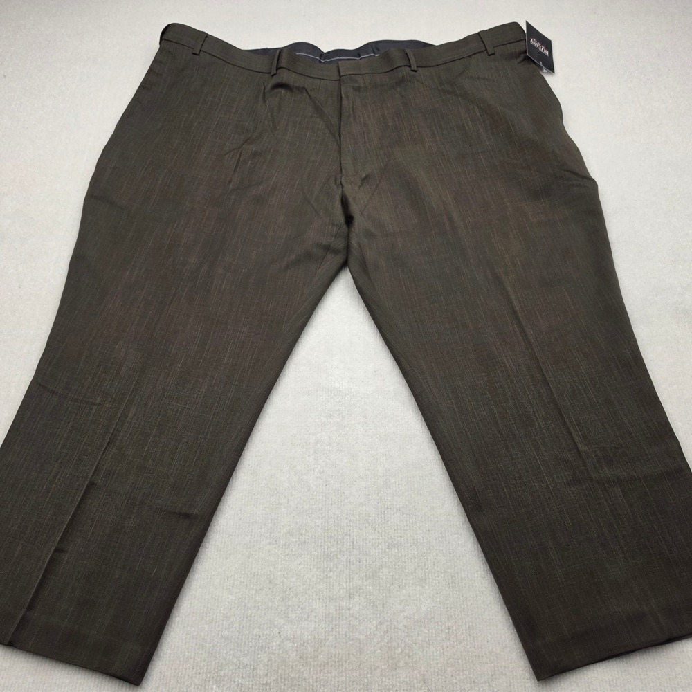 NWT Botany 500 Dress Pants Men 50x25 Brown Flat Front Textured Trousers 11934